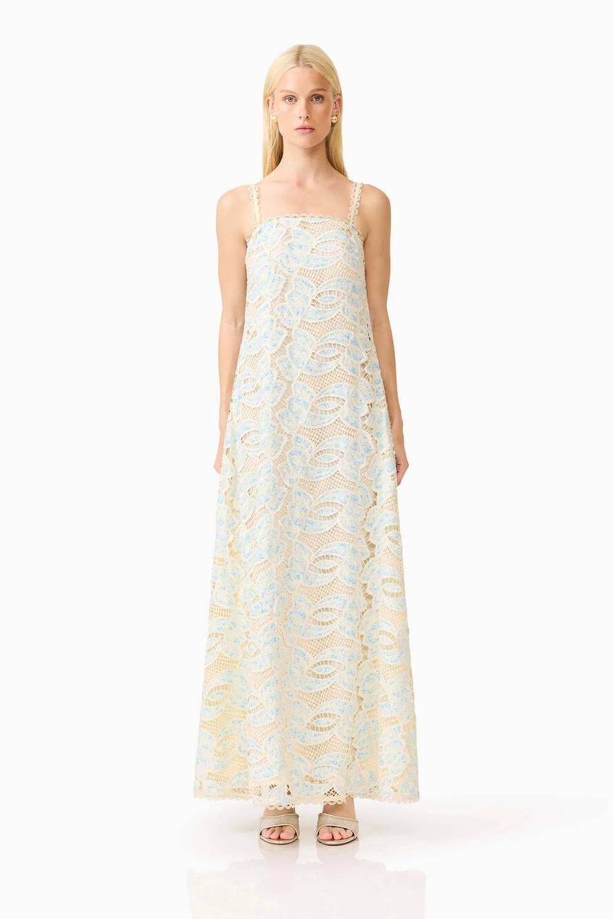 NEW ELLIATT megan gown in blue/cream multi